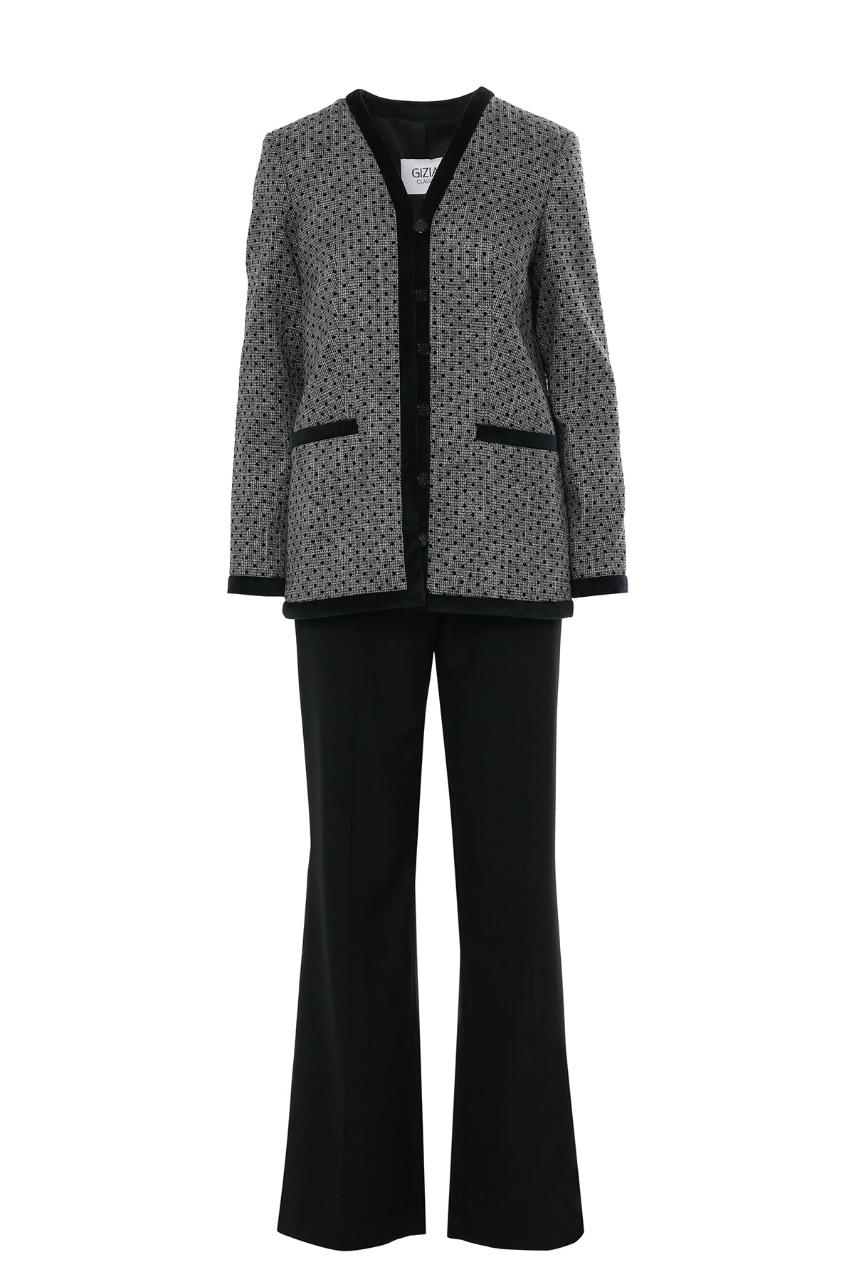 Black Suit with Band-Detail Jacket