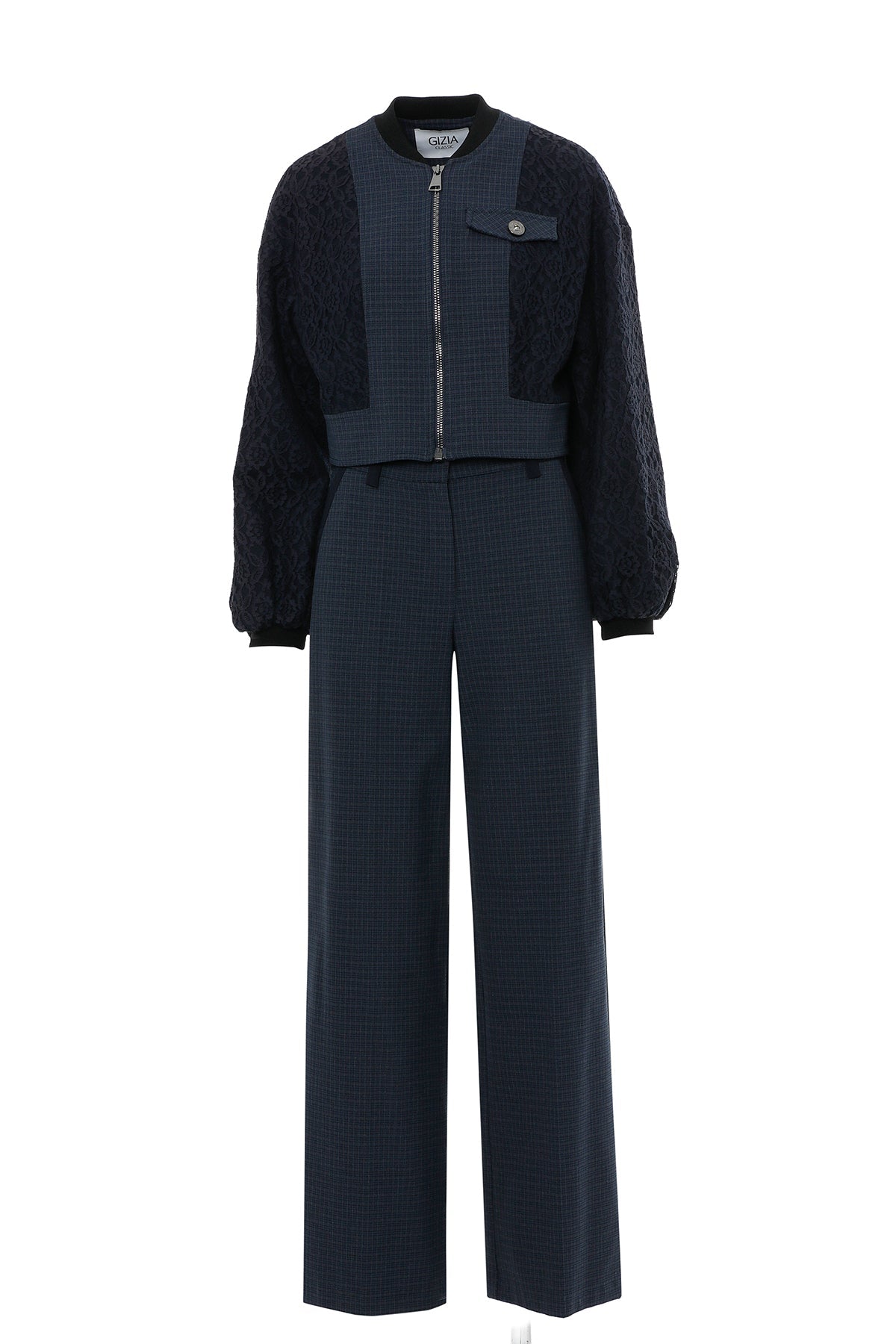 Navy Suit with Lace-Sleeve Jacket