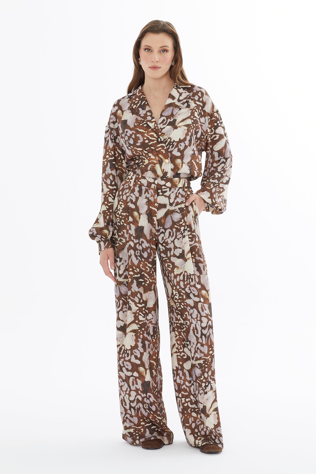 Printed Wide-Leg Trousers