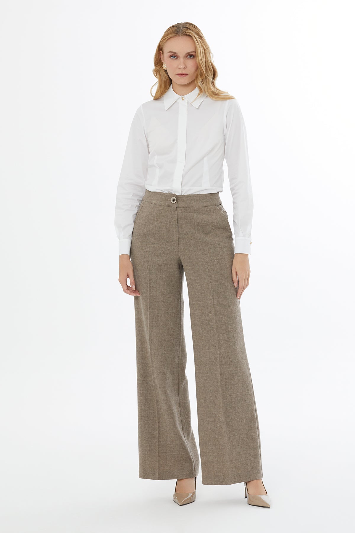 Beige Loose Trousers with Pockets