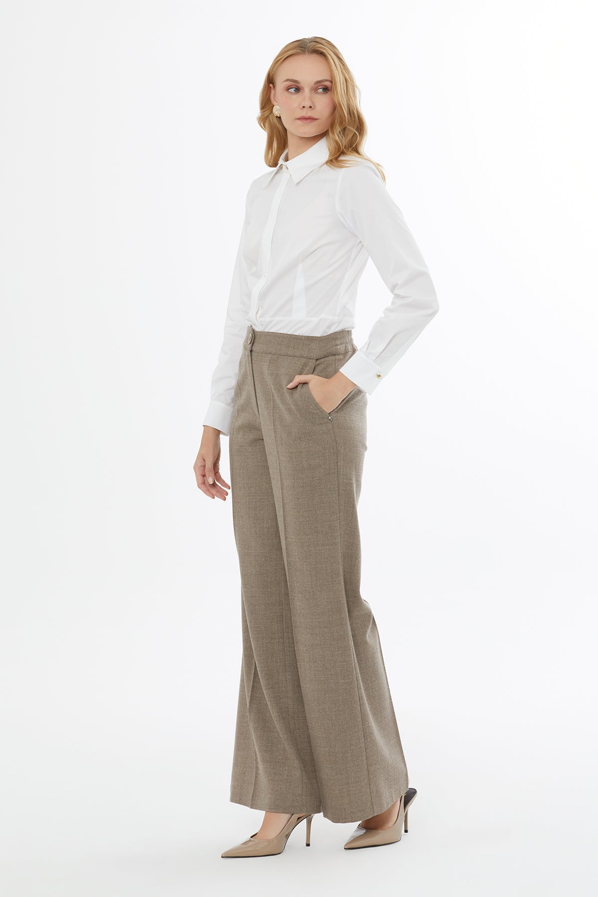 Beige Loose Trousers with Pockets