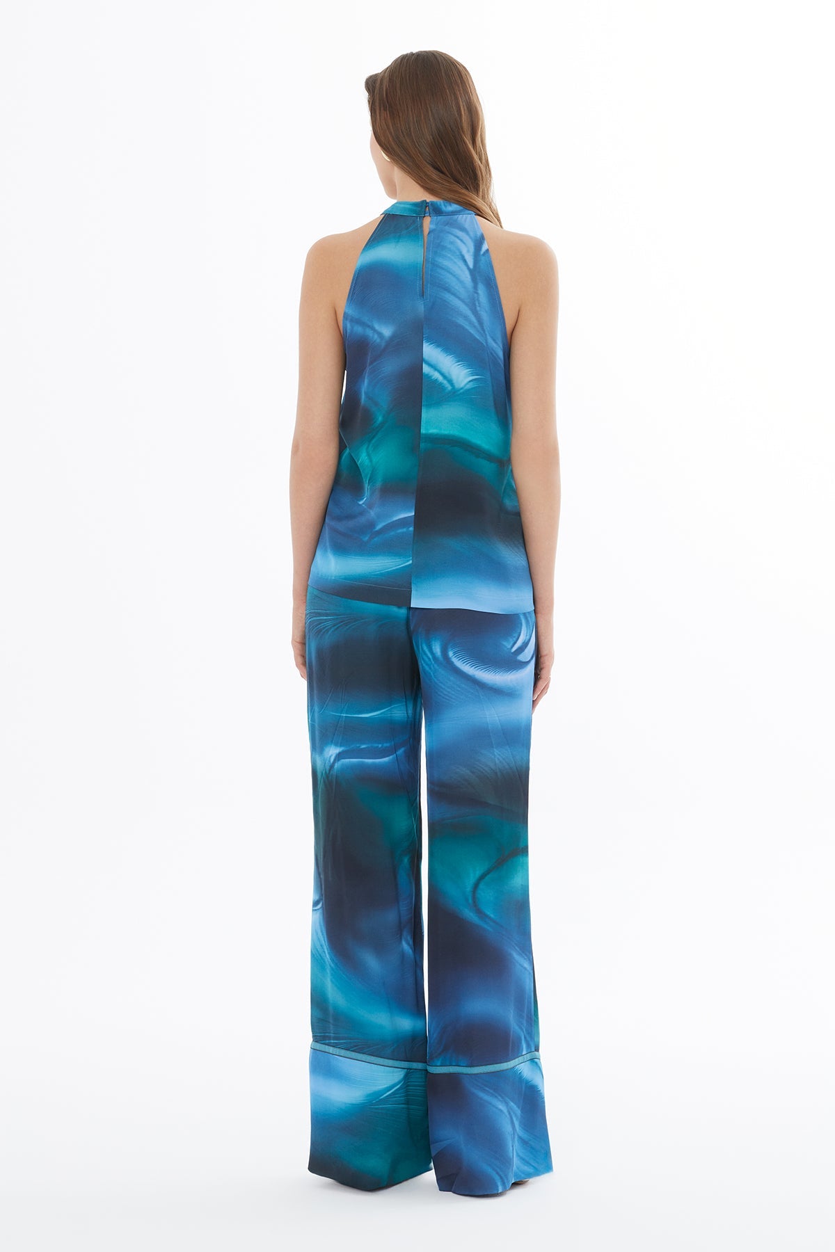 Blue Printed Blouse with Front Buckle