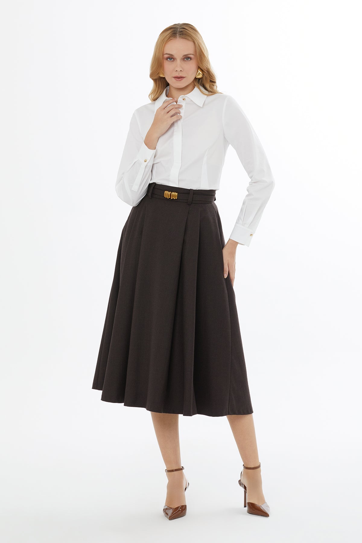 Back-Zip Skirt with Strap Detail