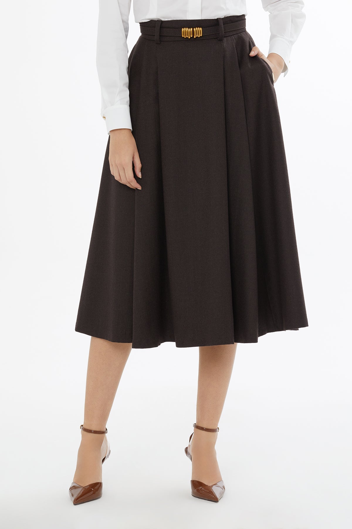 Back-Zip Skirt with Strap Detail