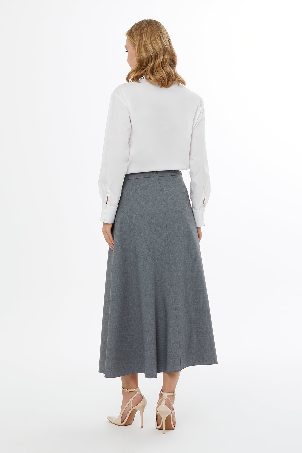 Grey Midi Skirt with Side Zipper