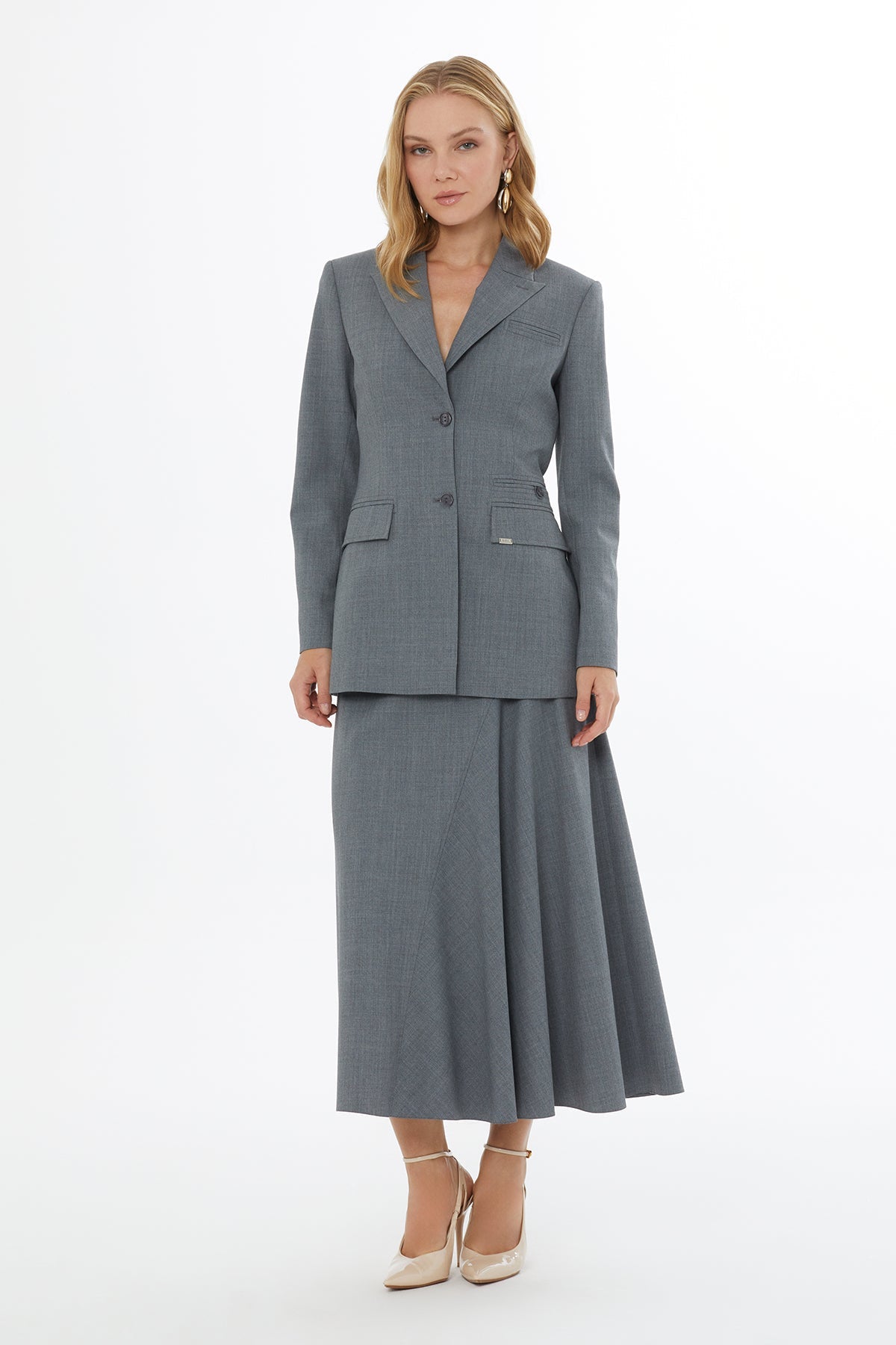 Grey Jacket with Buttoned Welt Pockets