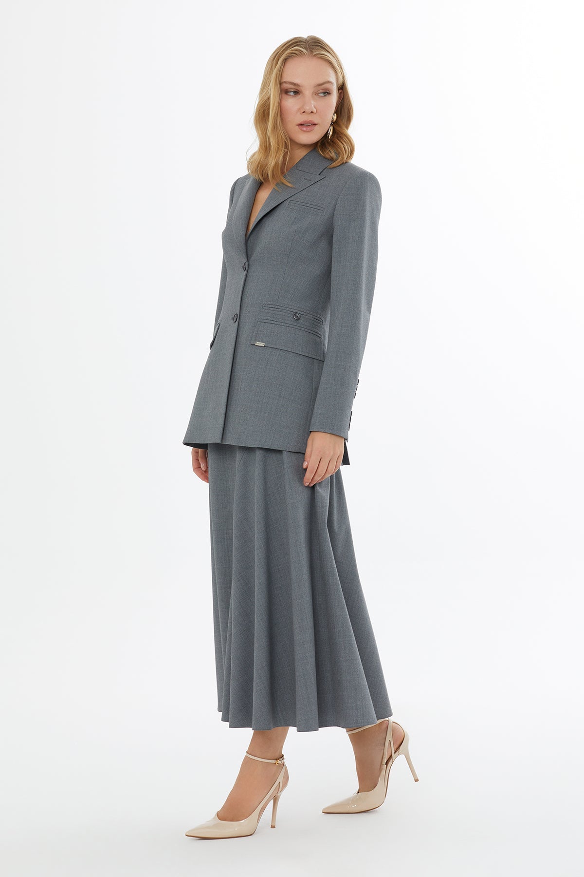 Grey Jacket with Buttoned Welt Pockets