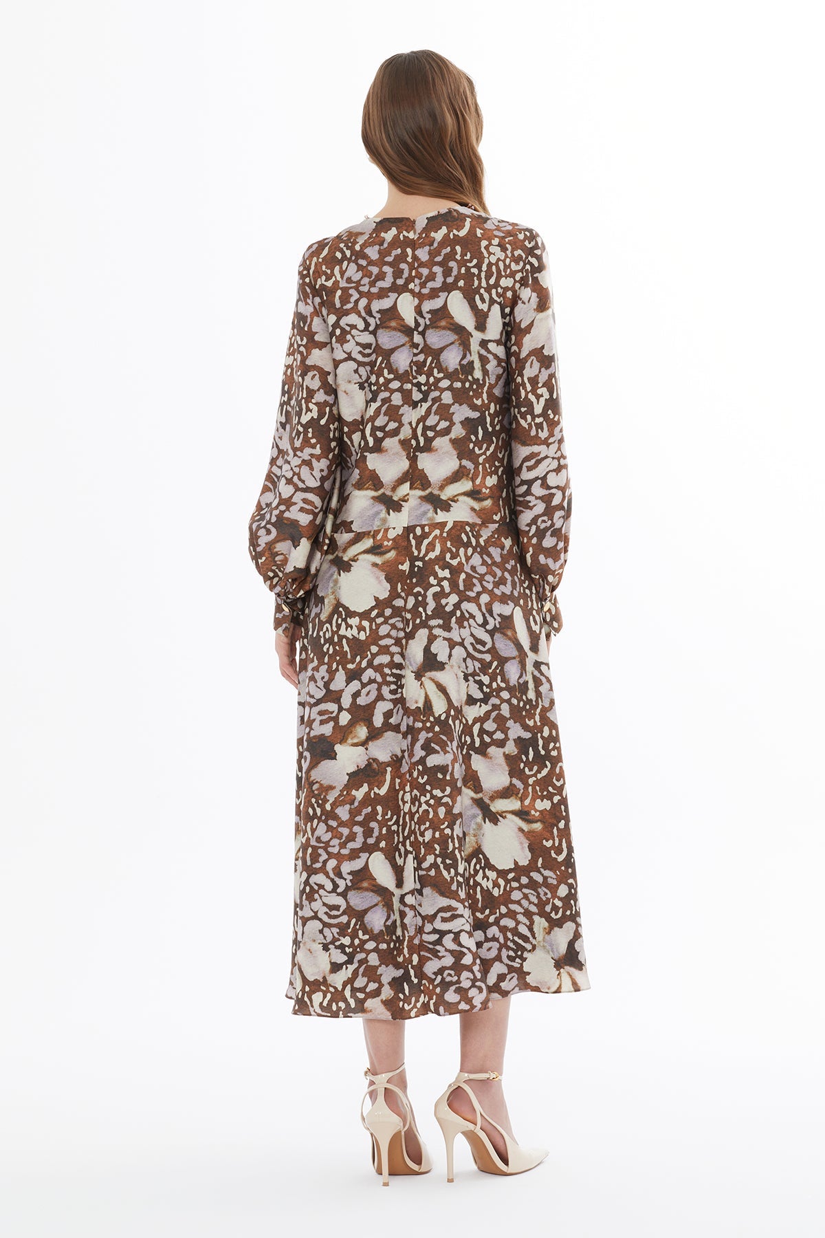 Printed Midi Dress with Beaded Collar