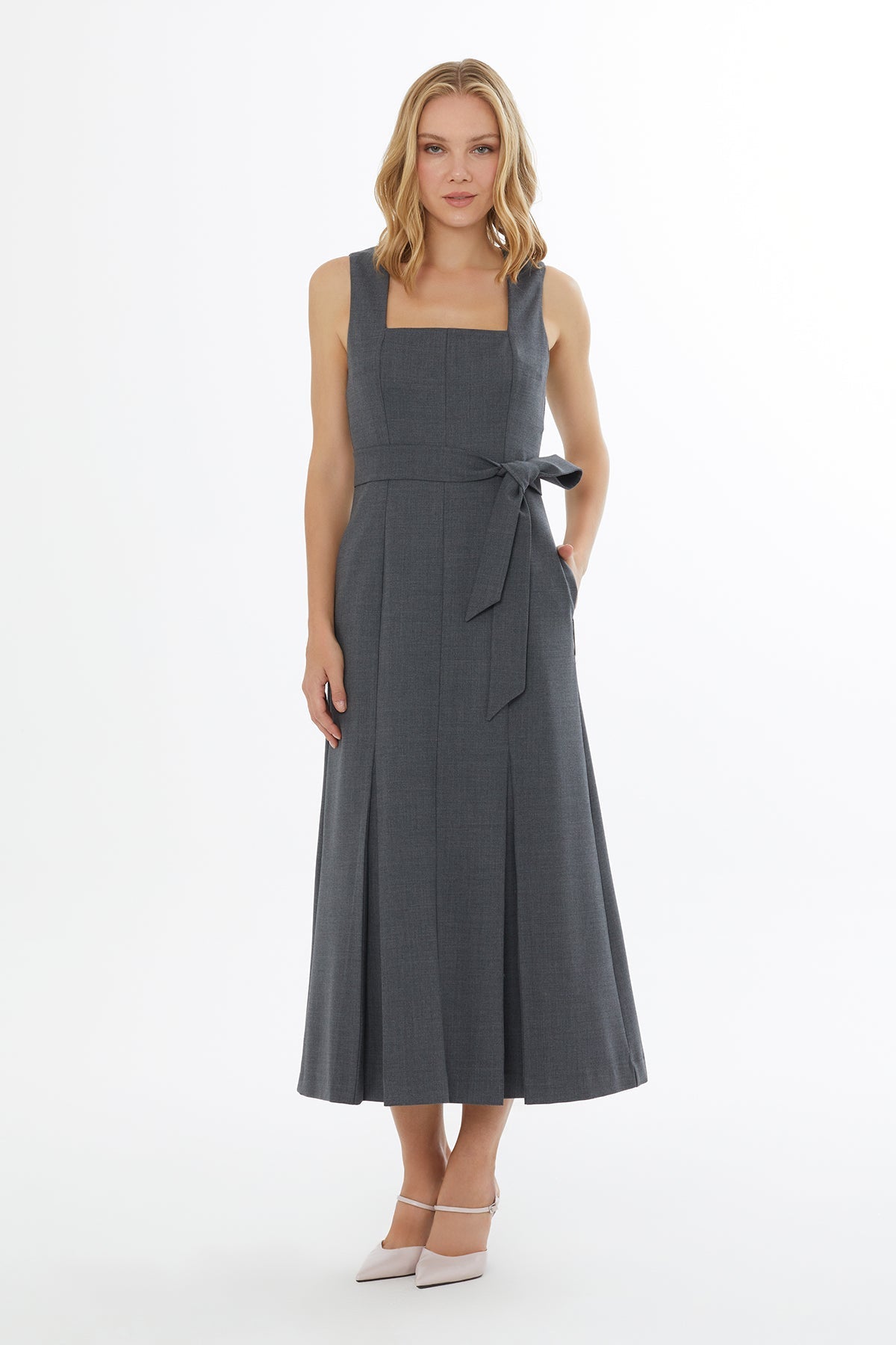 Grey Sleeveless Midi Dress