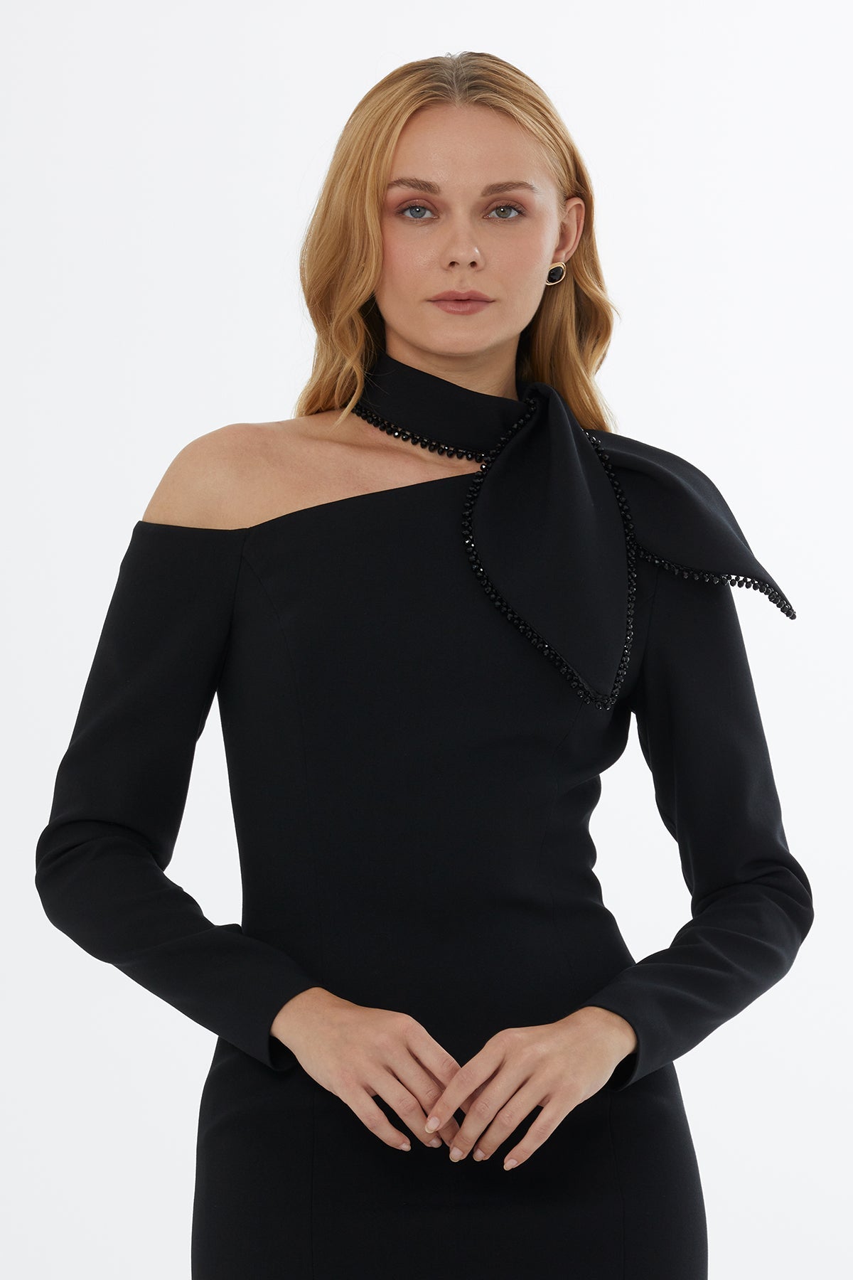 Black Embroidered Midi Dress