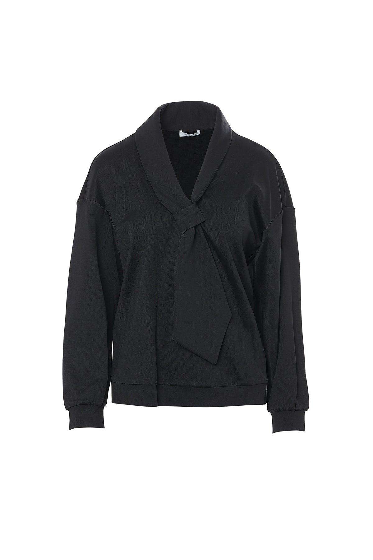 Black Blouse with Front Tie Detail