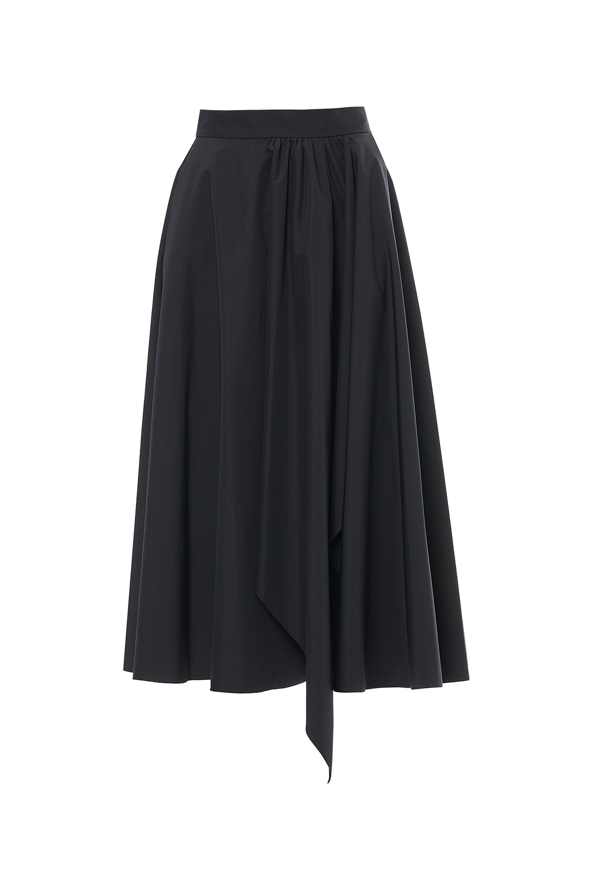 Black Asymmetrical Gathered Midi Skirt