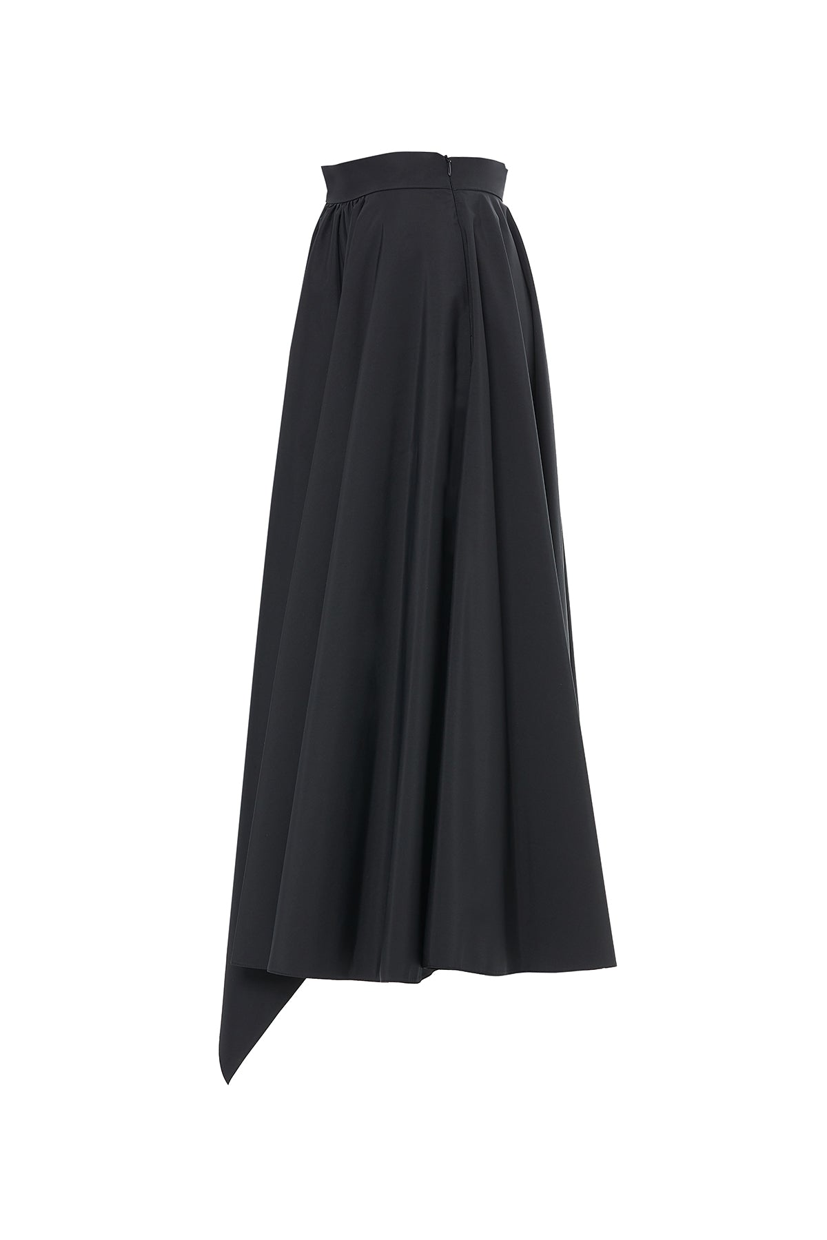 Black Asymmetrical Gathered Midi Skirt