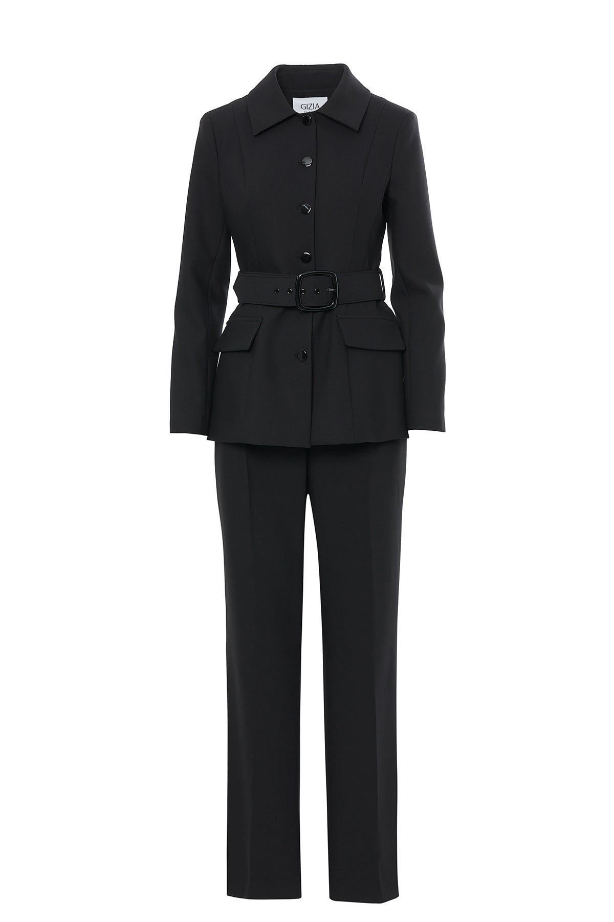 Black Belted Jacket and Trousers Set