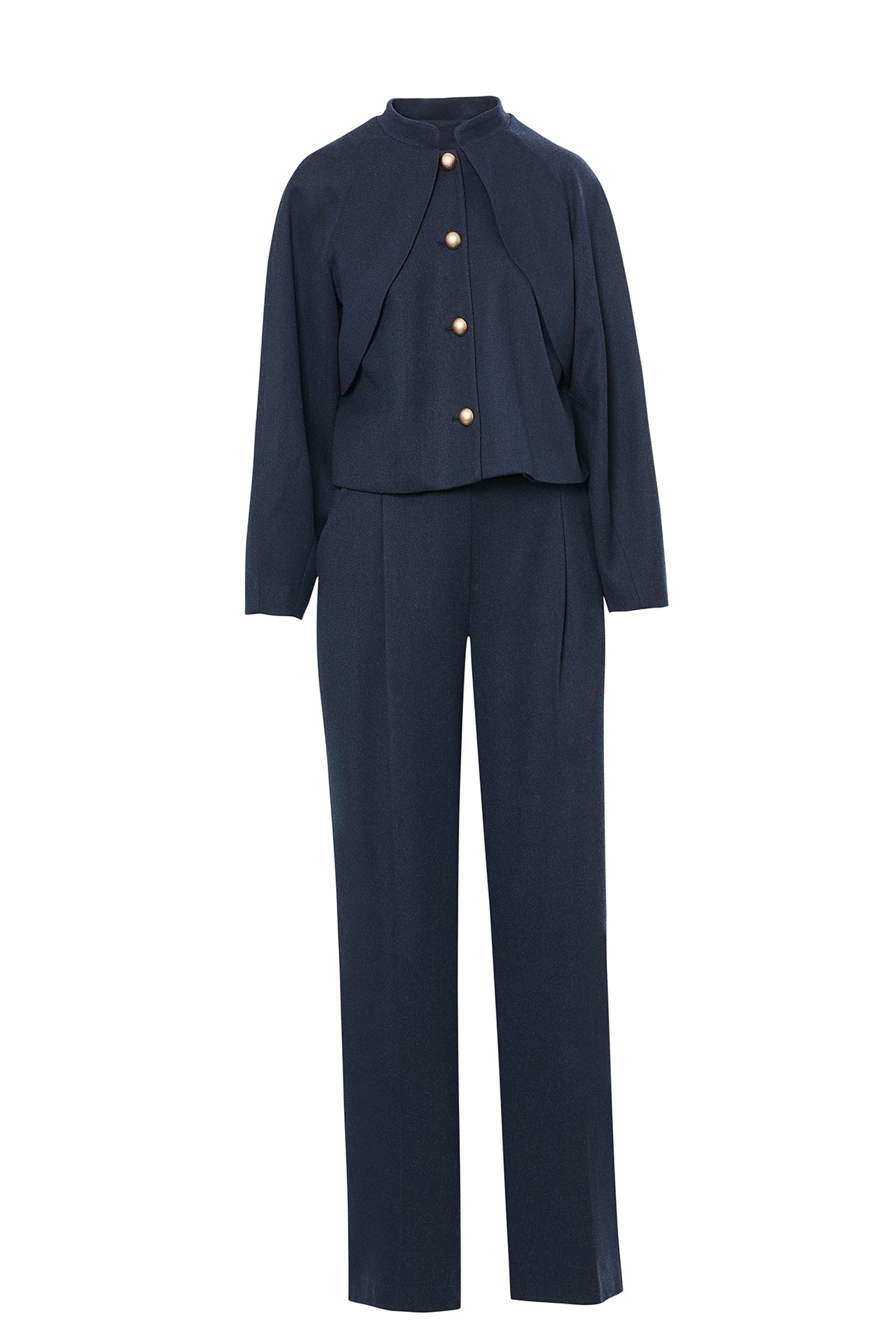 Navy Buttoned Short Jacket Suit
