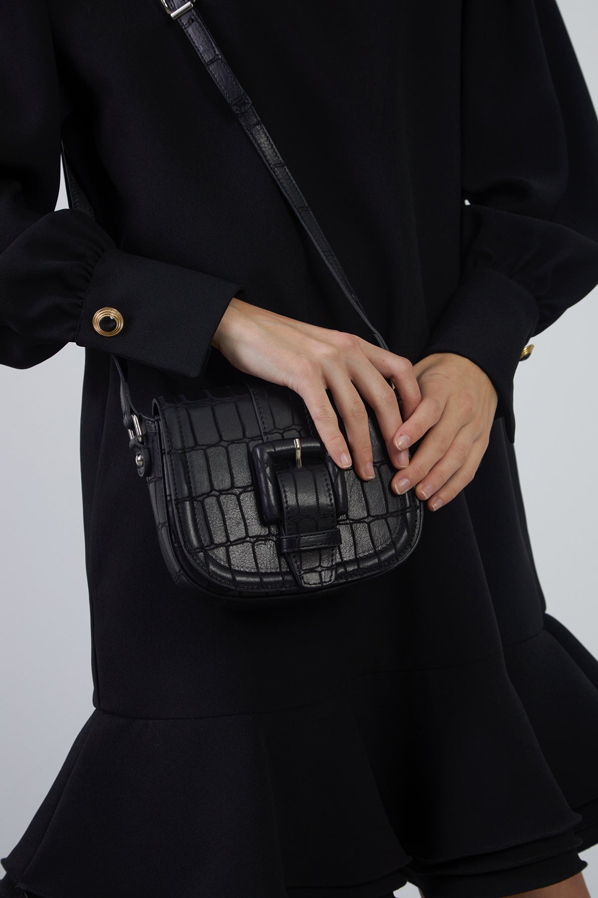 Adjustable Strapped  Leather Bag with Front Belt Buckle  Pattern