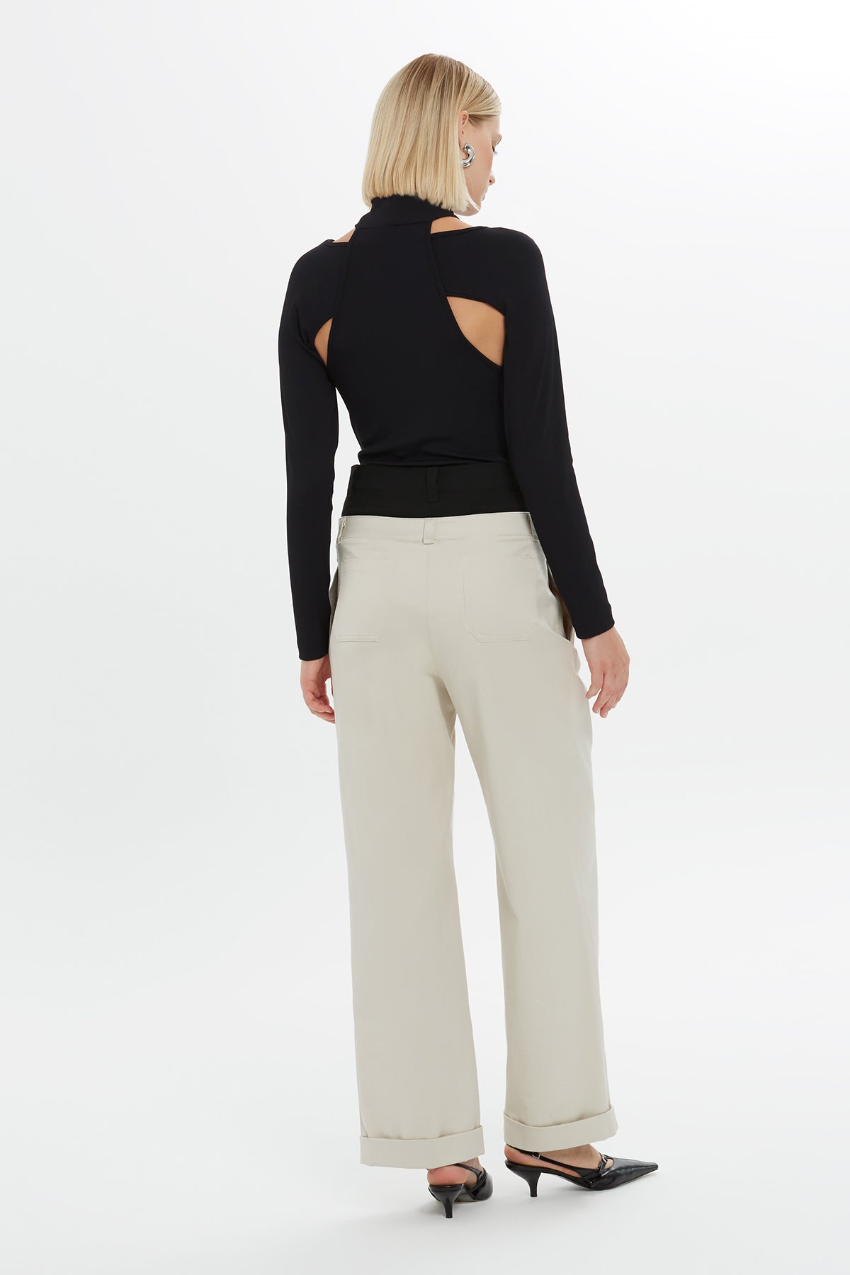 Laser-Detail Pleated Wide-Leg Pants