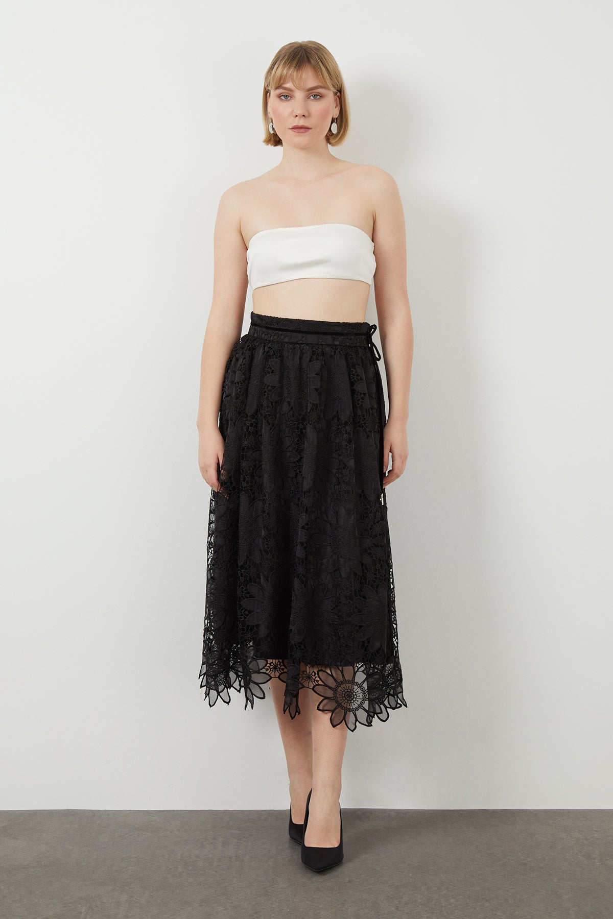 Black Lace Midi Skirt