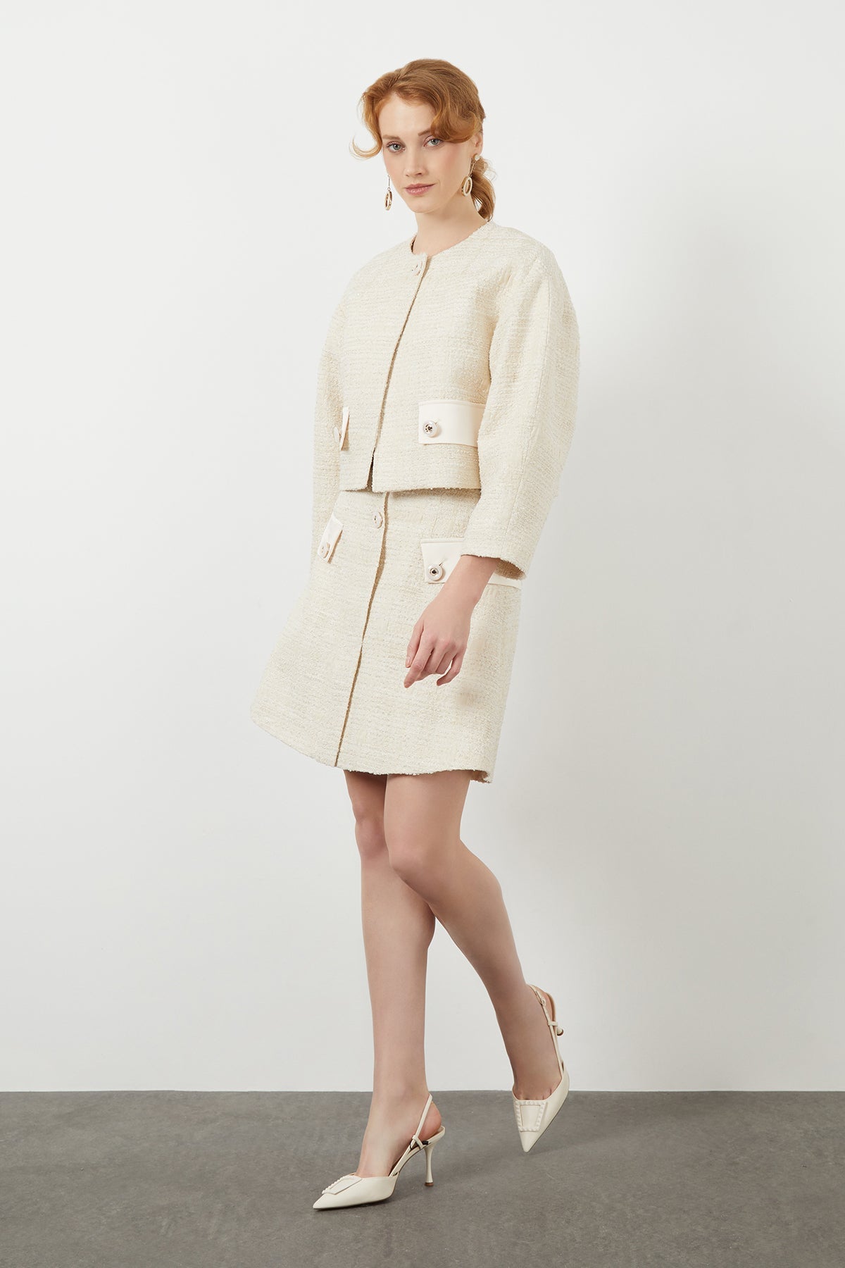 Button-Detail Crop Jacket