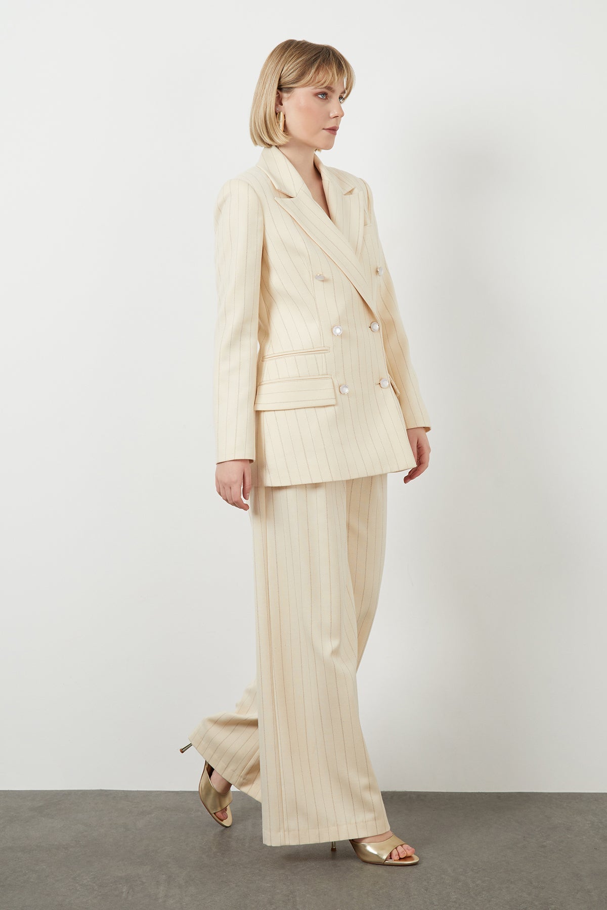 Striped Pearl-Button Jacket