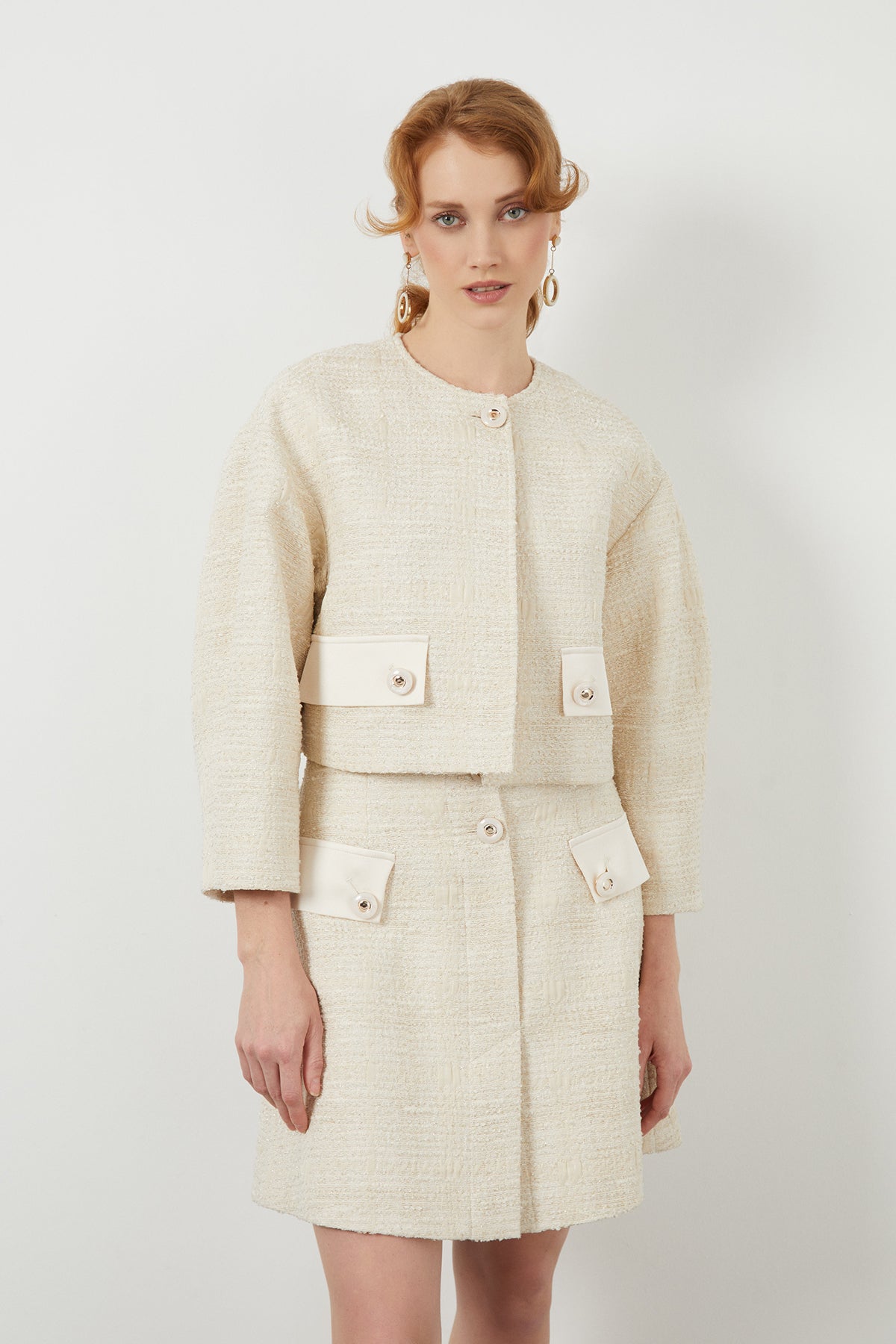 Button-Detail Crop Jacket