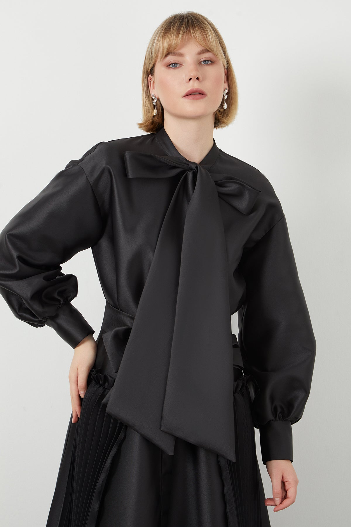 Black Bow-Detail Midi Dress