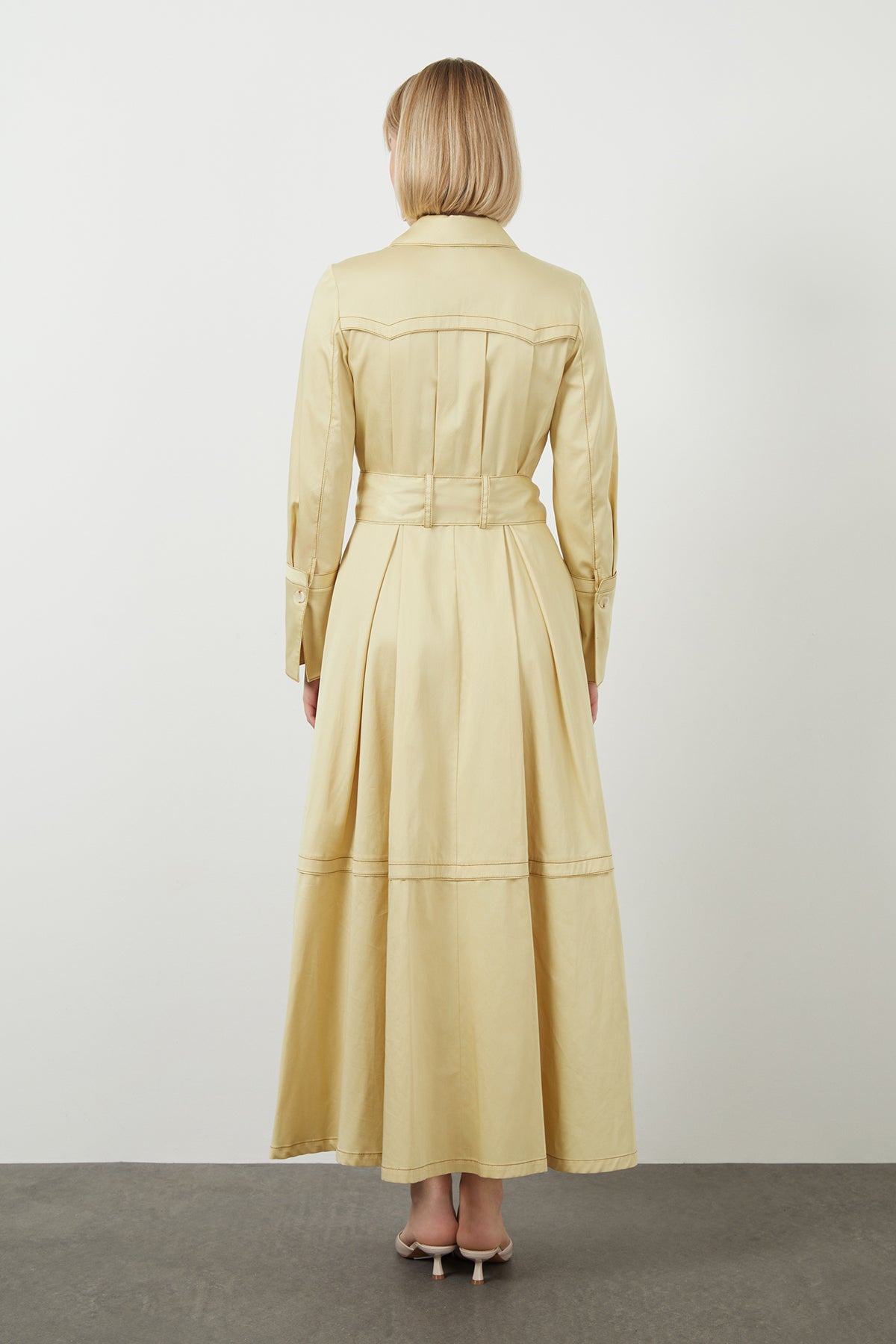 Ecru Sash-Detail Cotton Midi Dress