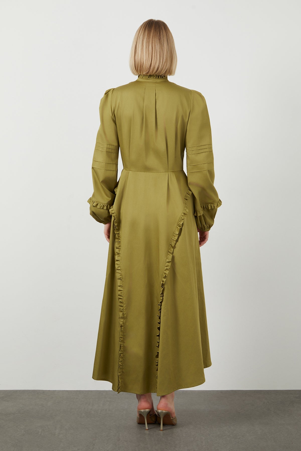 Green Midi Ruffle Collar Dress