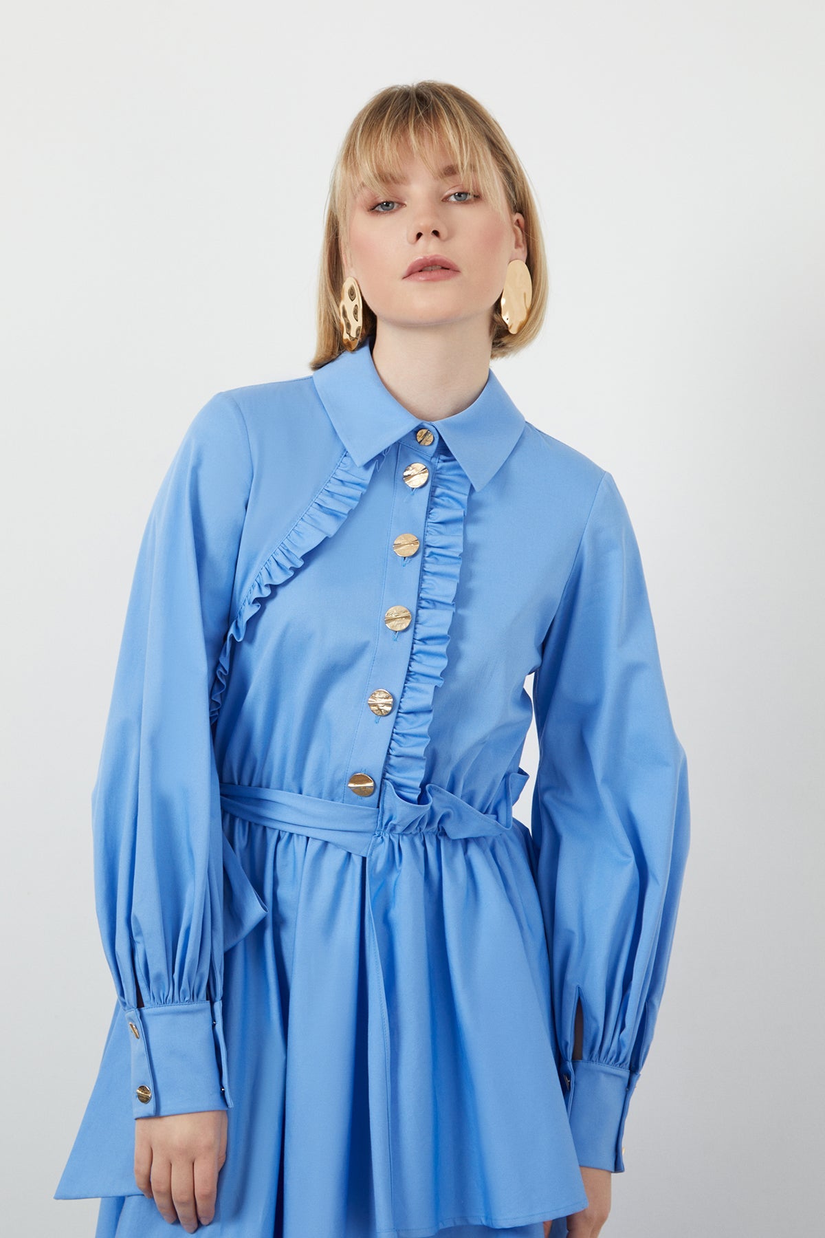 Blue Button-Detail Maxi Dress