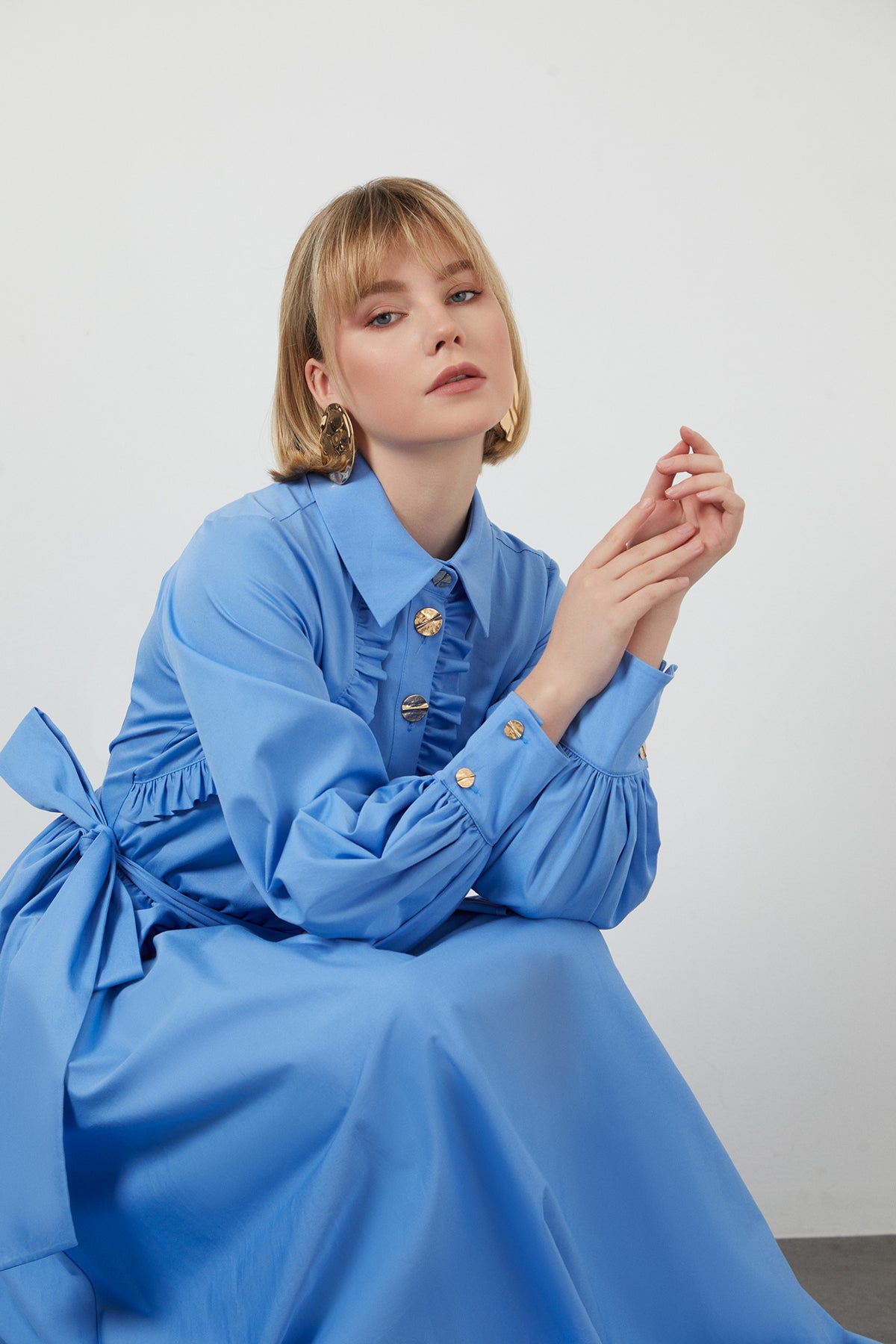 Blue Button-Detail Maxi Dress