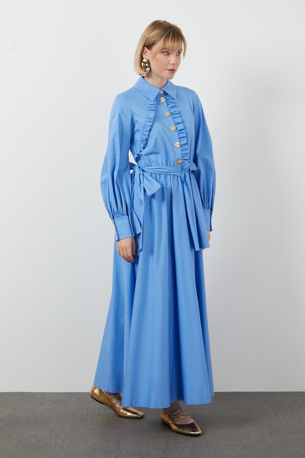 Blue Button-Detail Maxi Dress