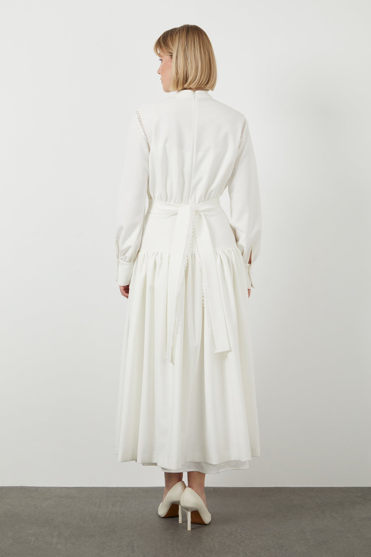 Ecru Stripe-Detail Midi Dress