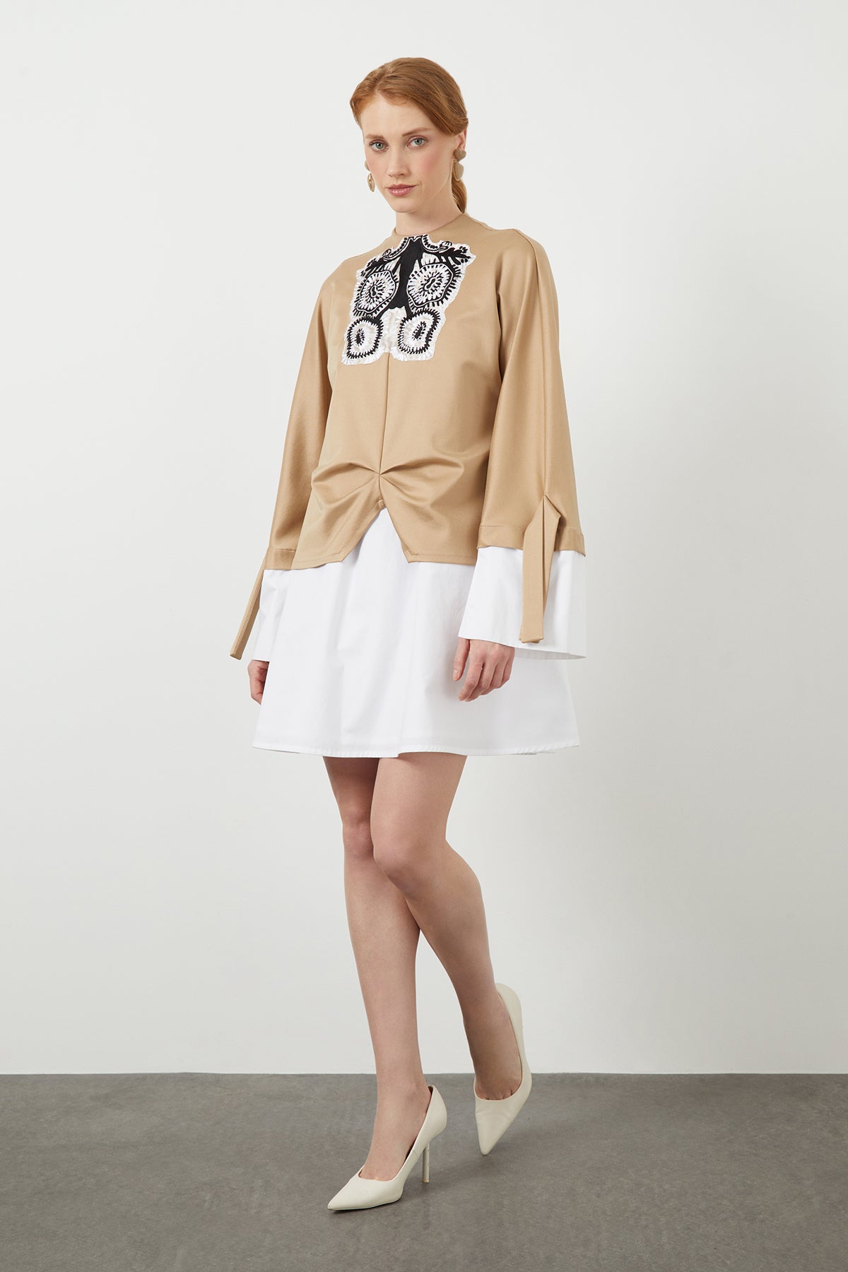 White Embroidered-Detail Mini Dress