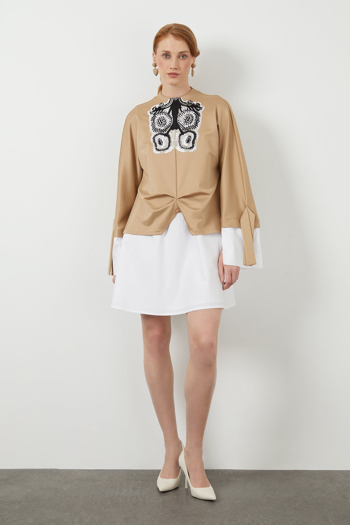 White Embroidered-Detail Mini Dress