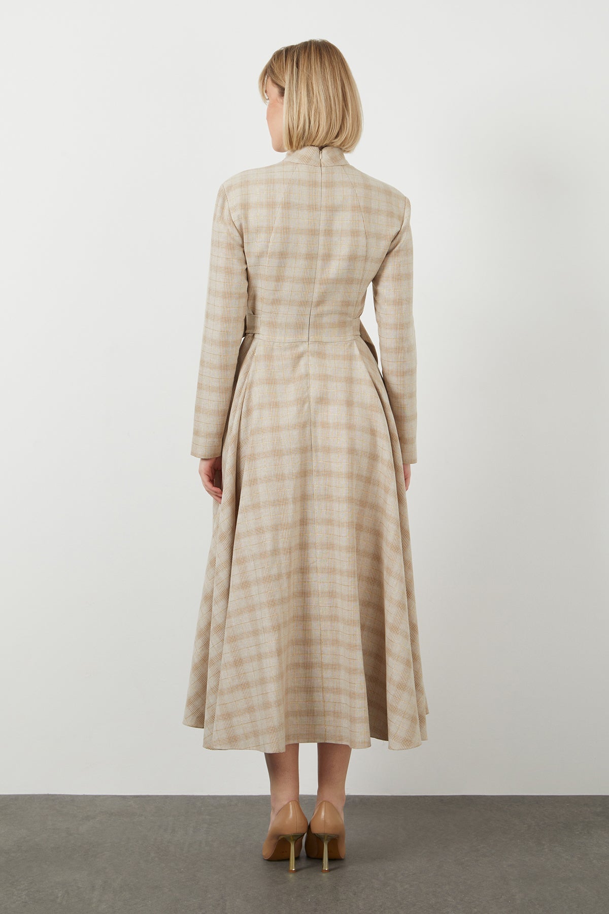 Beige Midi High Collar Dress