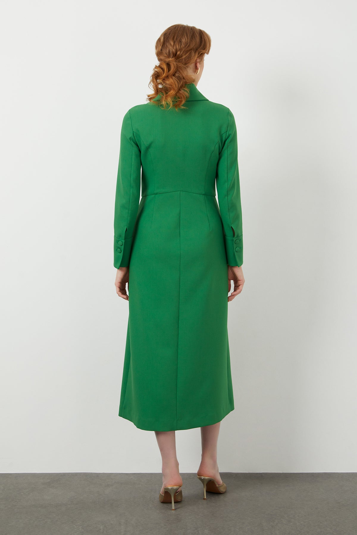 Green Button-Front Midi Dress