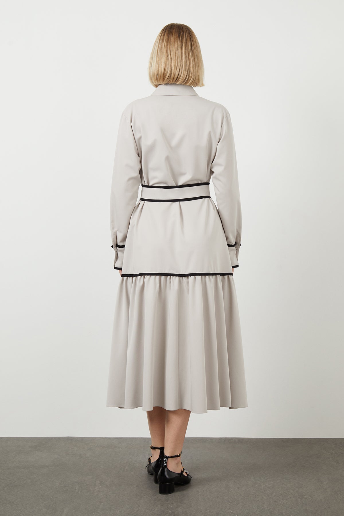 Grey Sash-Detail Midi Dress