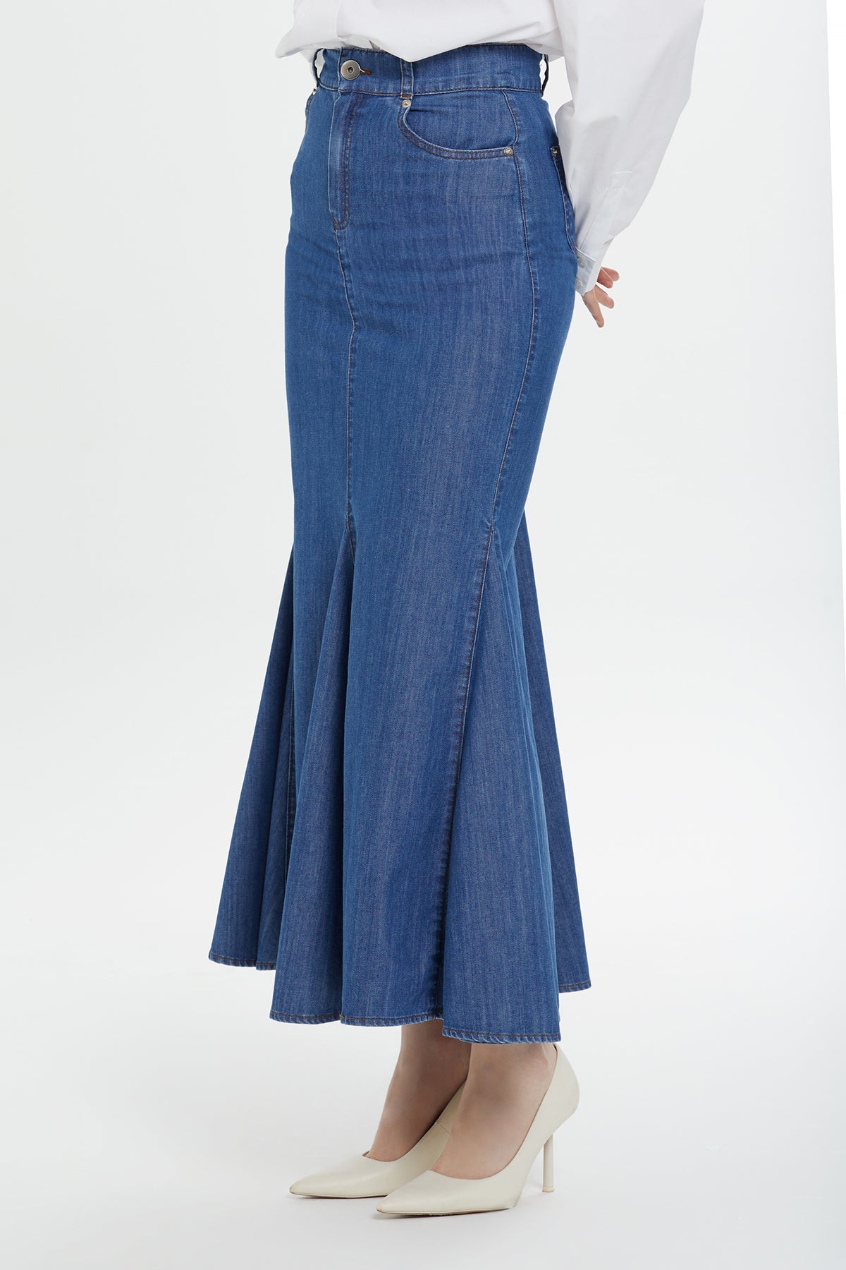 Navy High-Waist Maxi Denim Skirt