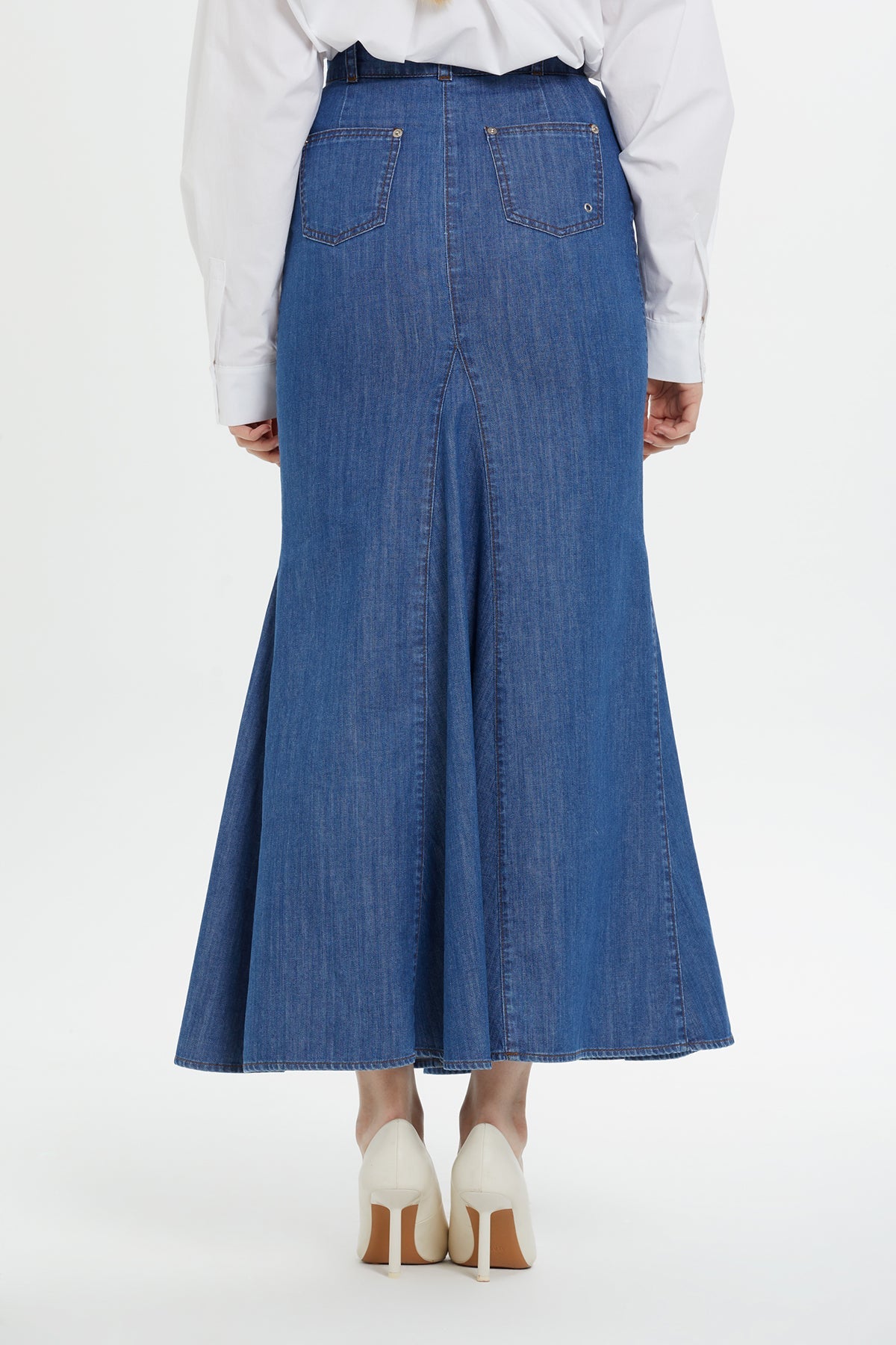 Navy High-Waist Maxi Denim Skirt