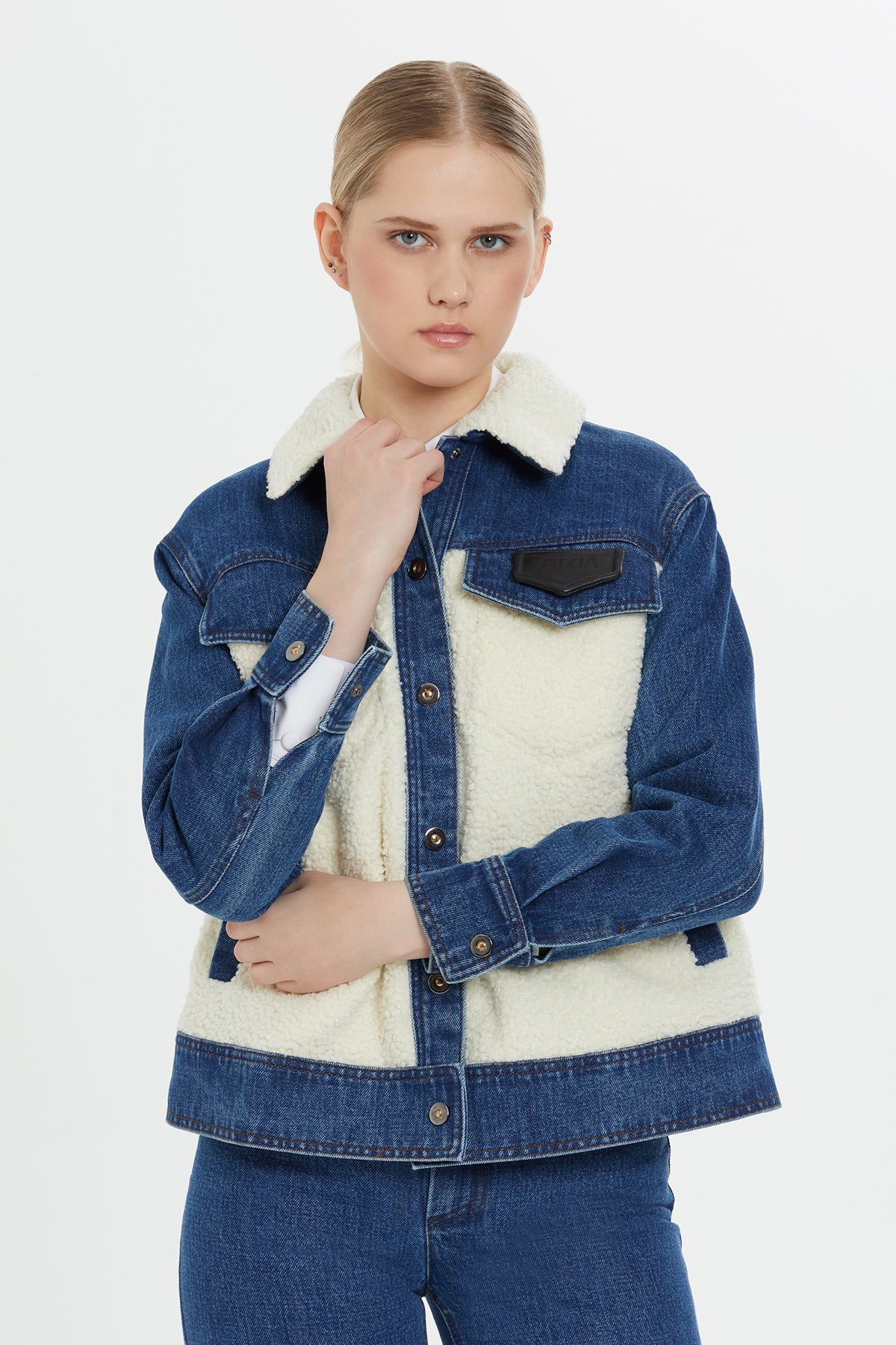 Plush-Detail Denim Jacket