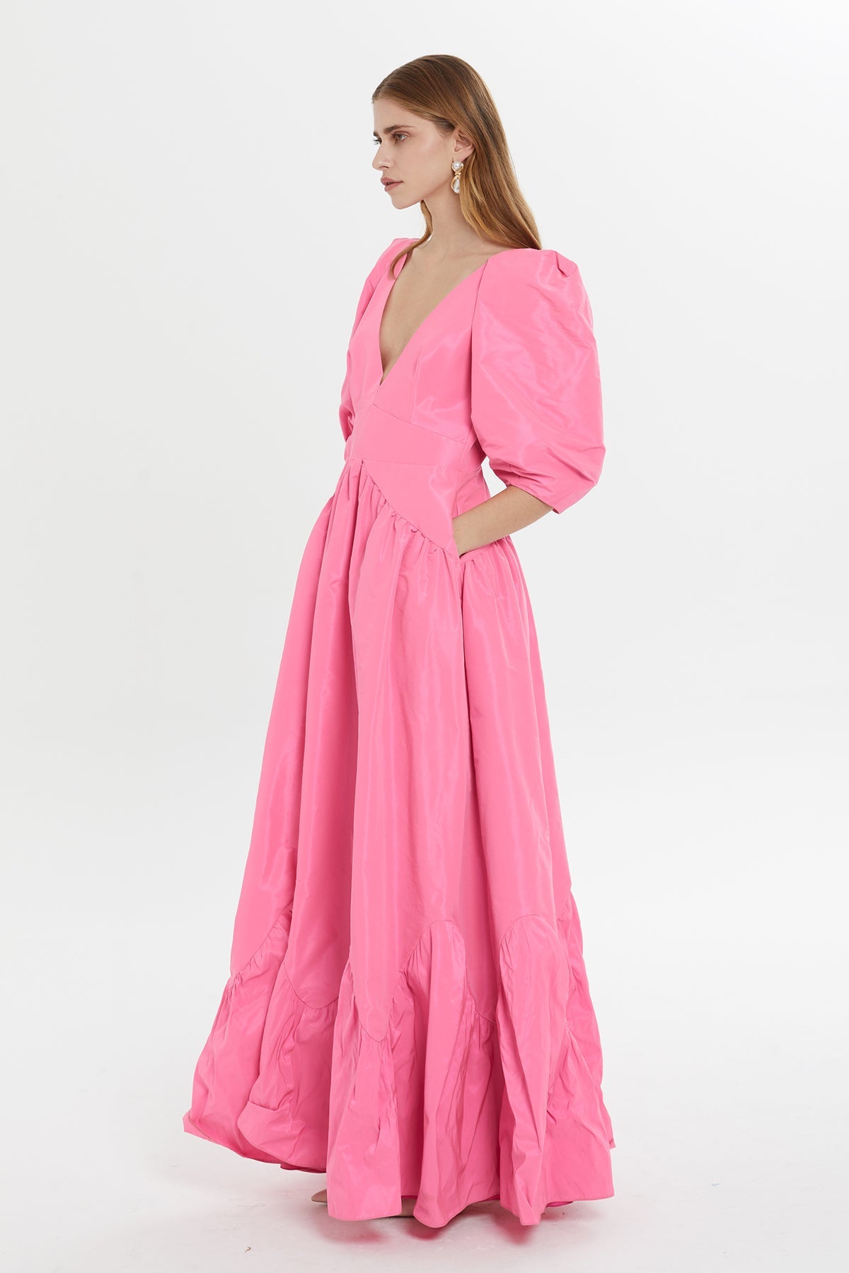 Pink V-Neck Maxi Dress