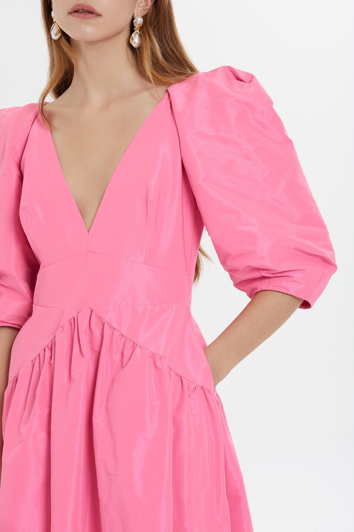 Pink V-Neck Maxi Dress