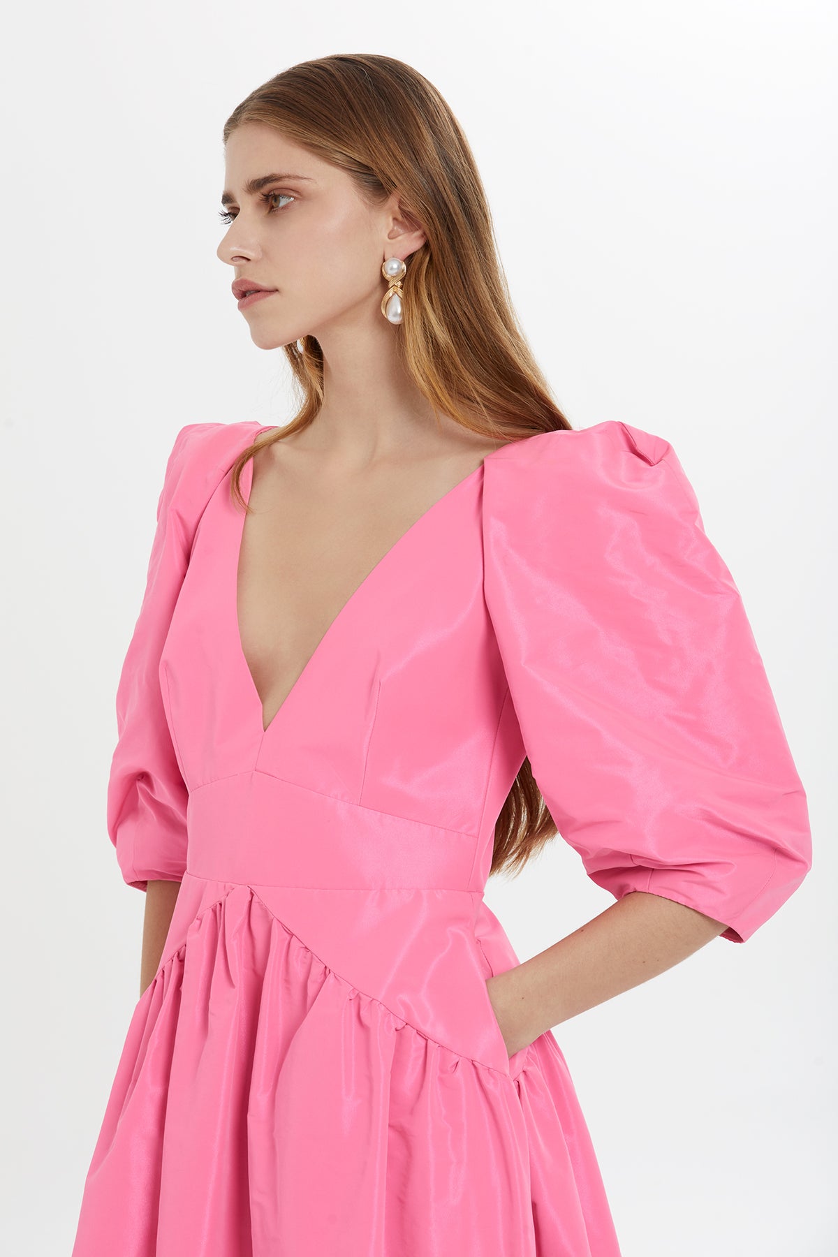 Pink V-Neck Maxi Dress