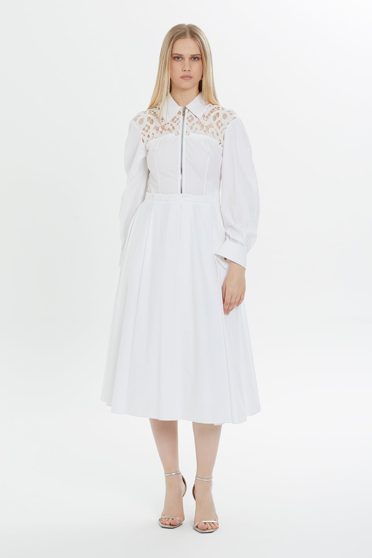 White Midi Zipper Detail Dress