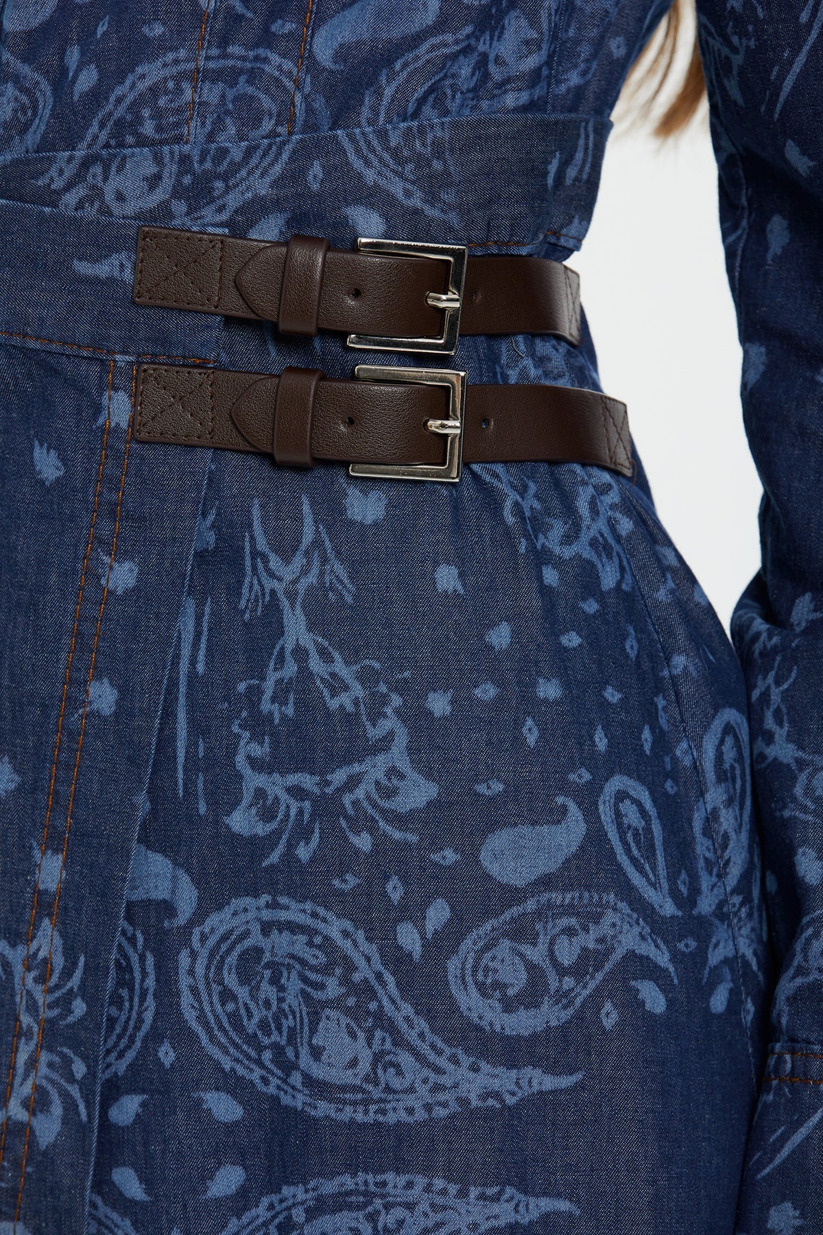 Blue Patterned Slit Midi Dress