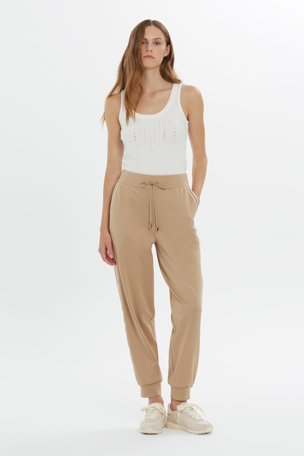 Beige Carrot Fit Drawstring Sweatpants