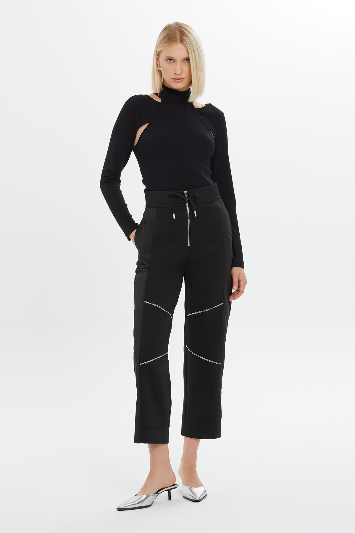 Zip-Front Embroide Straight-Leg  Sweatpants