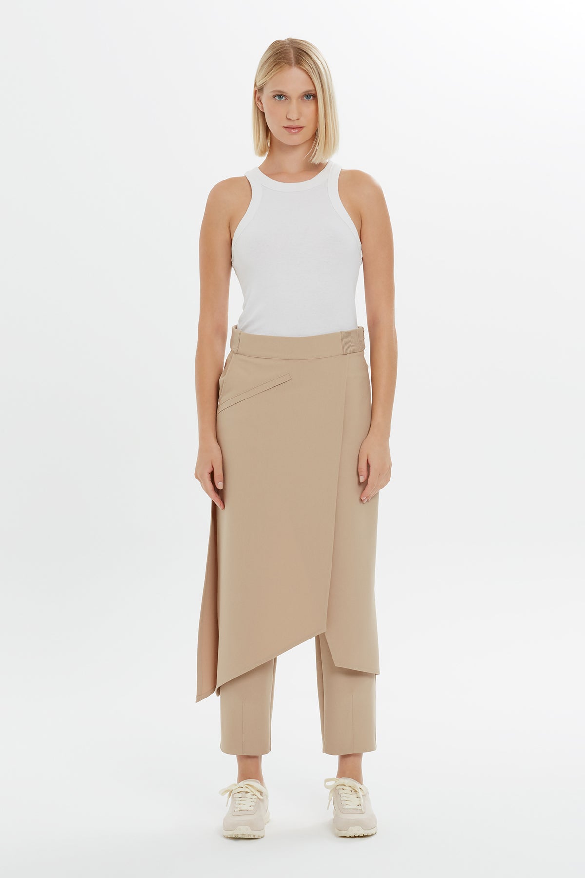 Beige Asymmetric Detail Pants