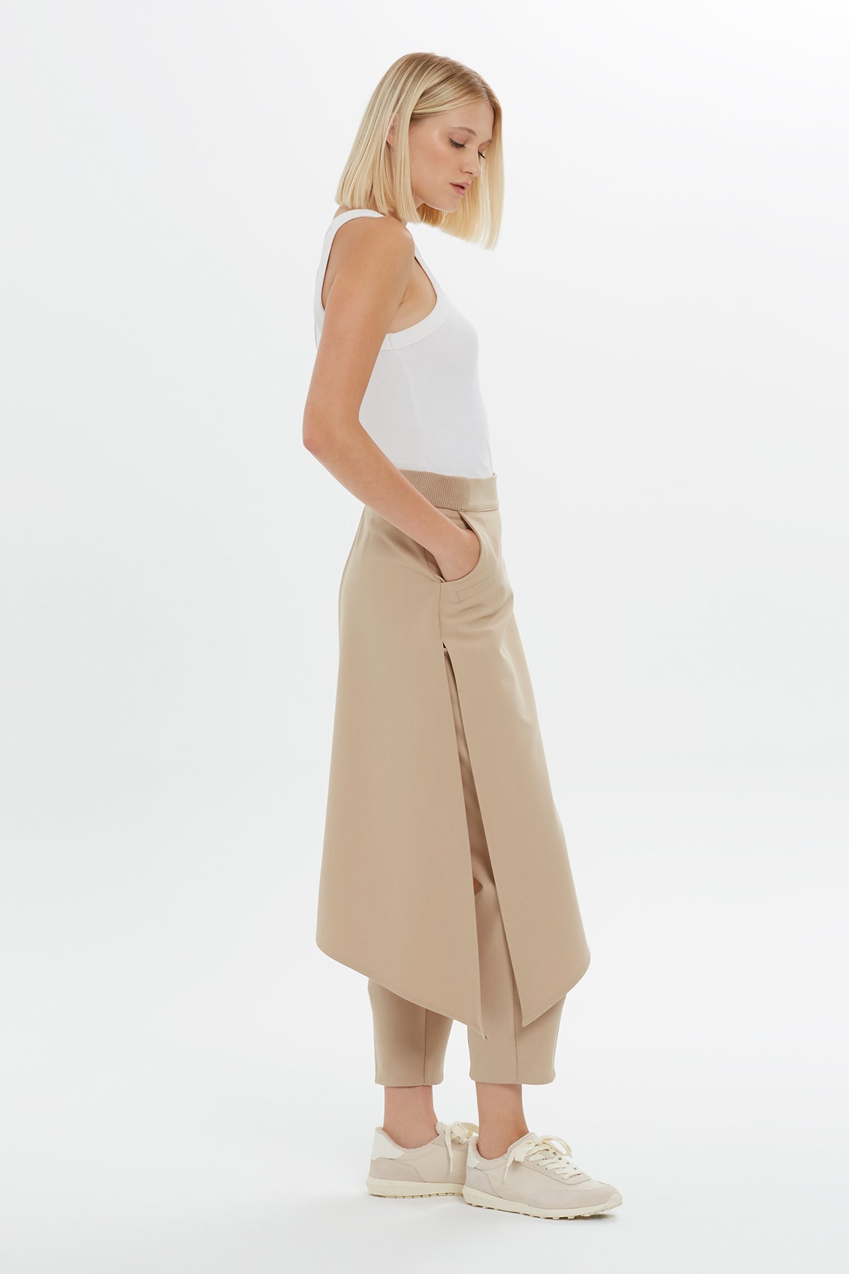 Beige Asymmetric Detail Pants