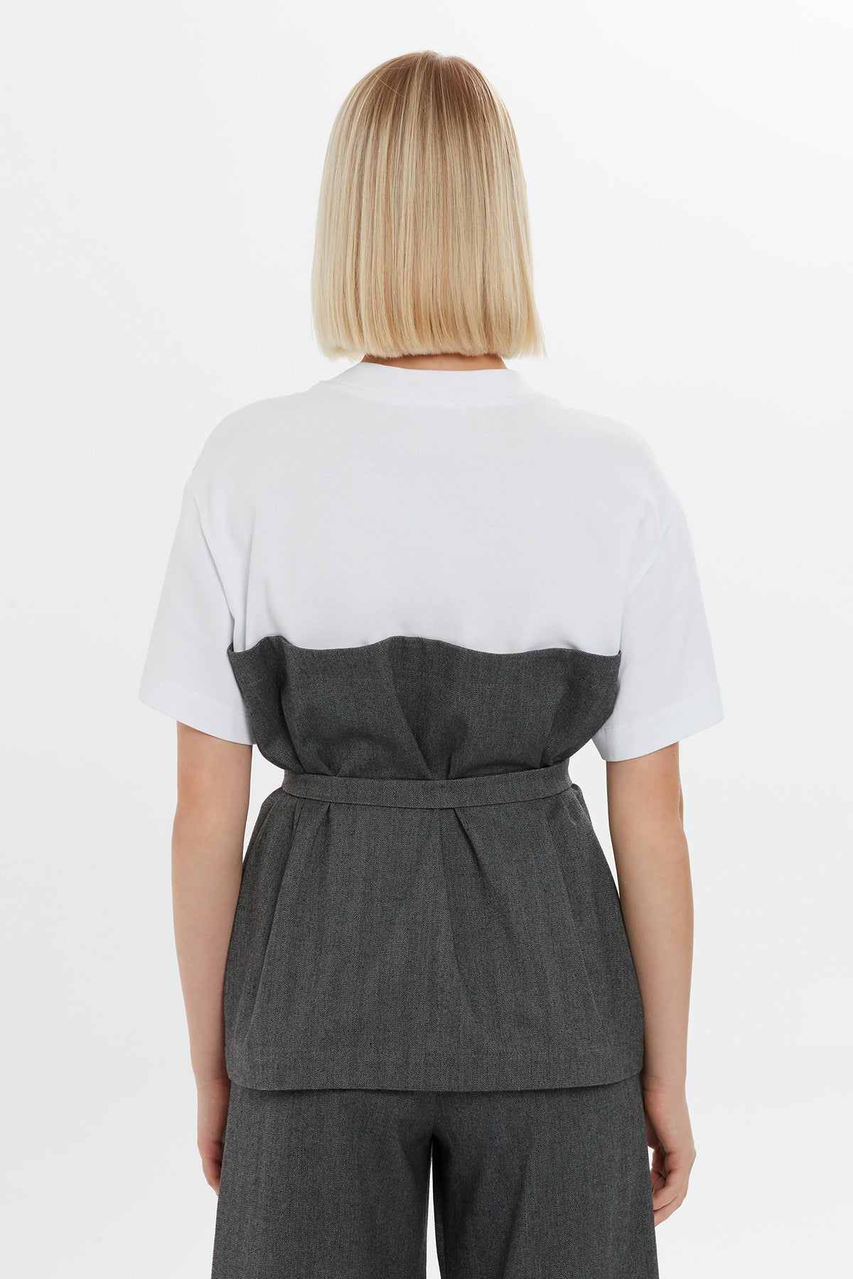 White/Grey Short Sleeve Blouse